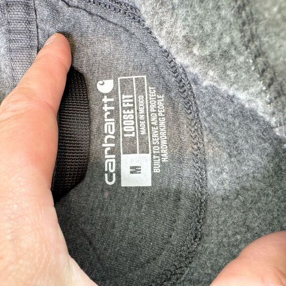 Carhartt Hoodie Mens Medium Gray Loose Fit Flag Logo Pullover Sweatshirt - Picture 8 of 9